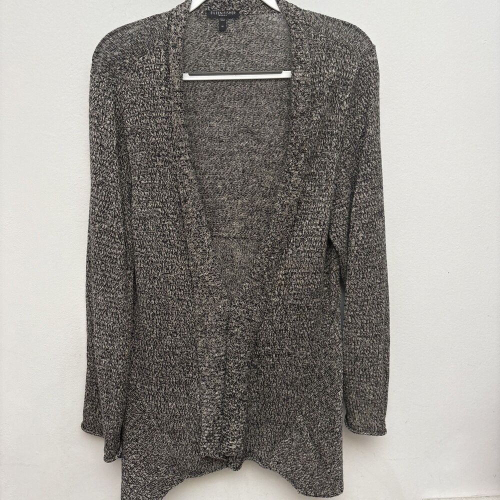 Eileen Fisher Linen Blend Open Front Cardigan Sweater Beige, Black Woman’s 1X - Picture 1 of 10